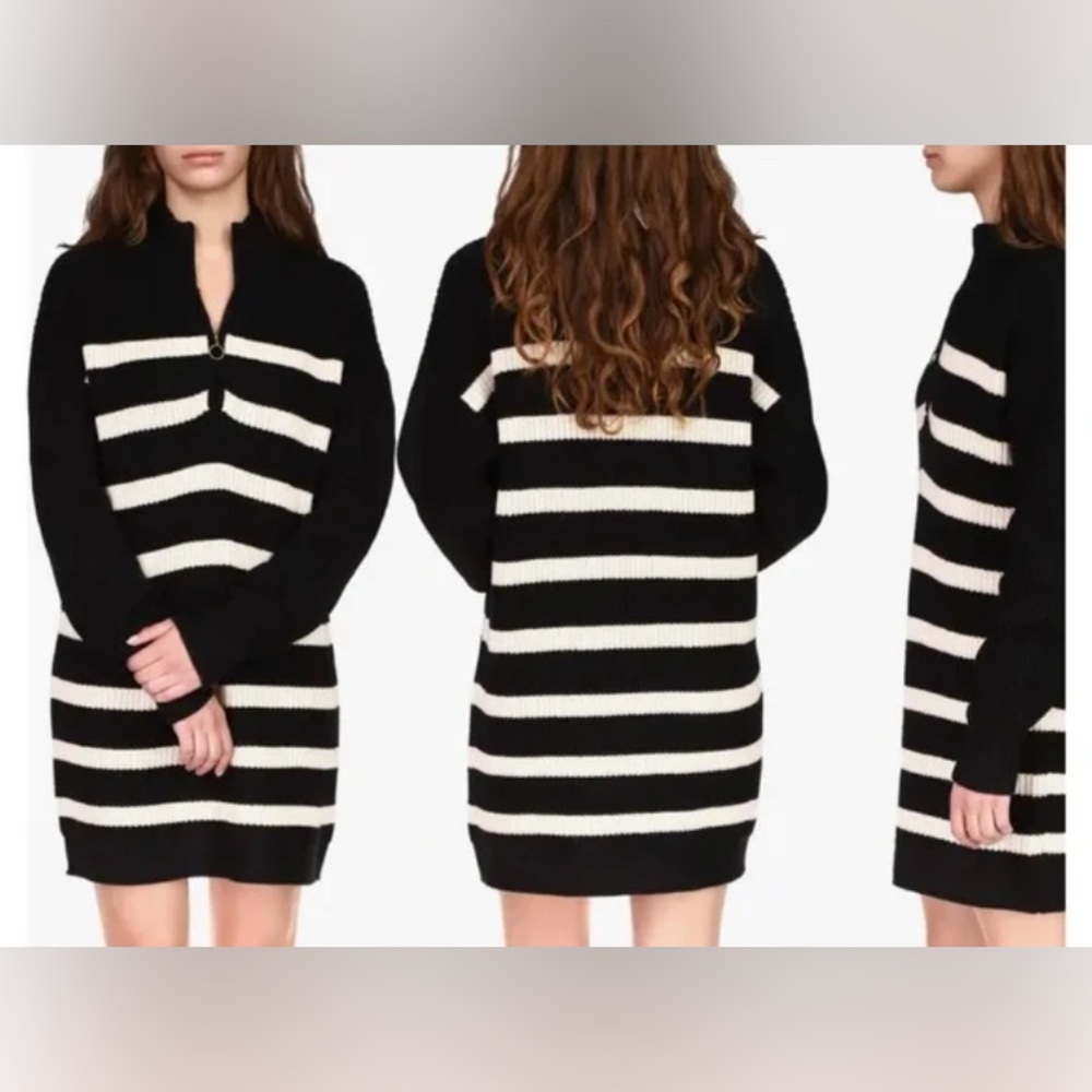 Sanctuary Women's Black and Cream Striped Mini Sweater Dress